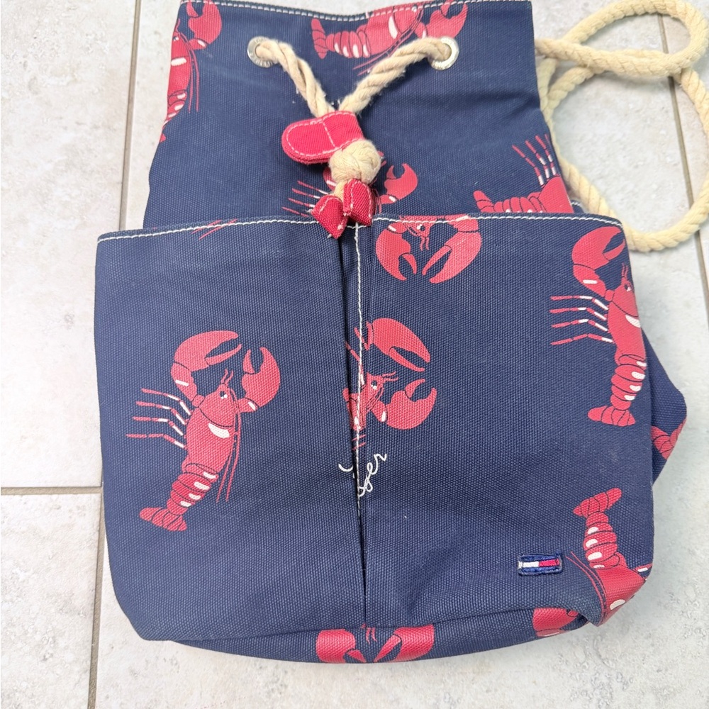 Tommy Hilfiger Lobster Print Canvas Drawstring Backpack Nautical Bucket Bag - Picture 7 of 14